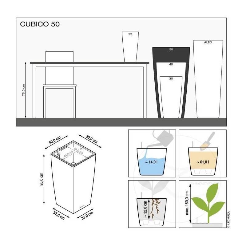 Lechuza - Pot De Fleur Lechuza Cubico Premium 50 - Kit Complet, Noir Brillant - Image 4