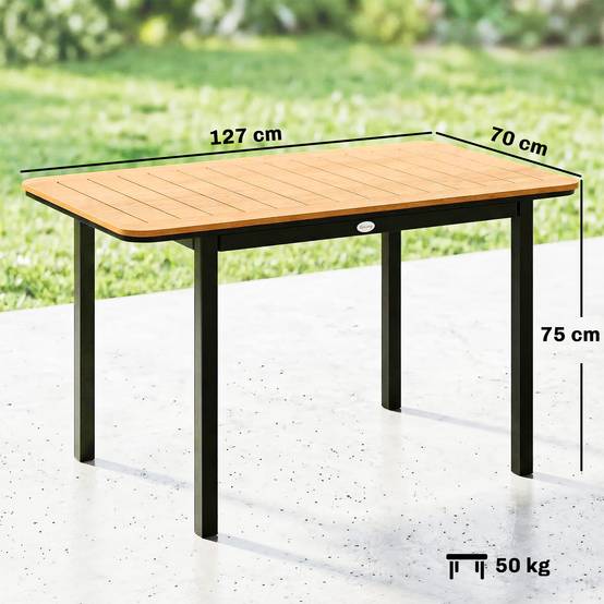 Table de Jardin 6 Personnes Rectangulaire en Bois Composite Cadre en Métal et Plateau à Lattes 127x70cm Marron - Image 5