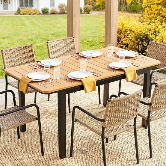 Table de Jardin 6 Personnes Rectangulaire en Bois Composite Cadre en Métal et Plateau à Lattes 127x70cm Marron - Image 4