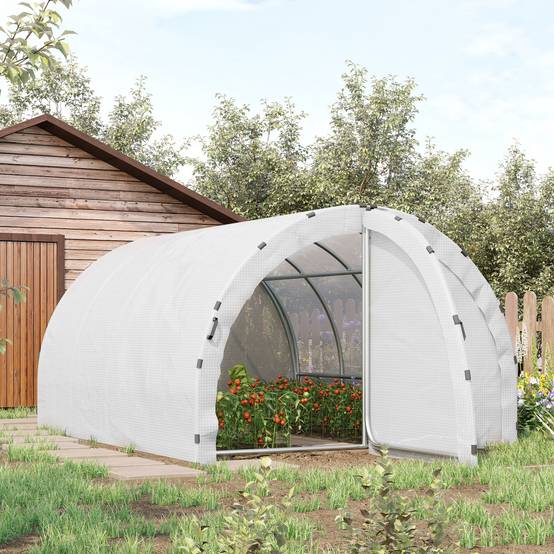 ComfortXL - Serre de Jardin Tunnel 12m² Acier renforcé pour potager Double porte avec poignées 4x3x2m Blanc - ComfortXL Outdoor Living - Image 3