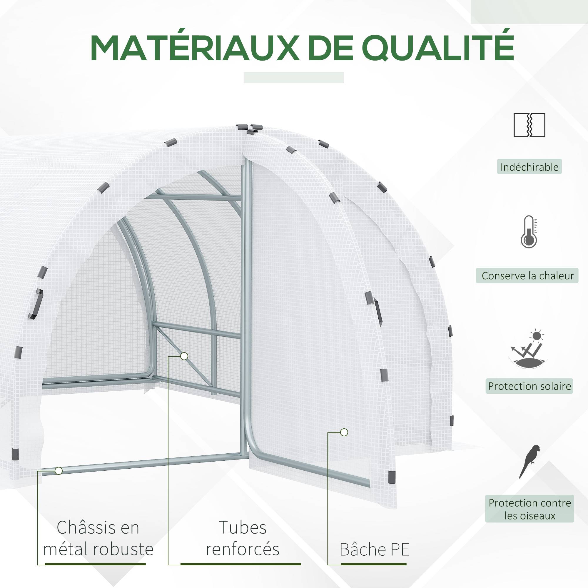 ComfortXL - Serre de Jardin Tunnel 12m² Acier renforcé pour potager Double porte avec poignées 4x3x2m Blanc - ComfortXL Outdoor Living - Image 6