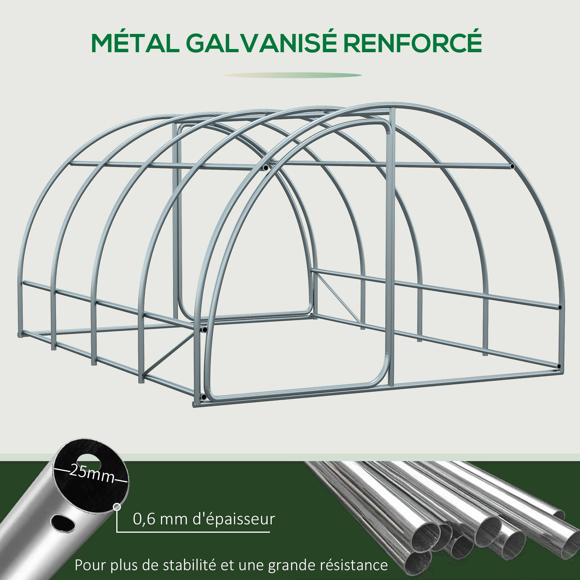 ComfortXL - Serre de Jardin Tunnel 12m² Acier renforcé pour potager Double porte avec poignées 4x3x2m Blanc - ComfortXL Outdoor Living - Image 9