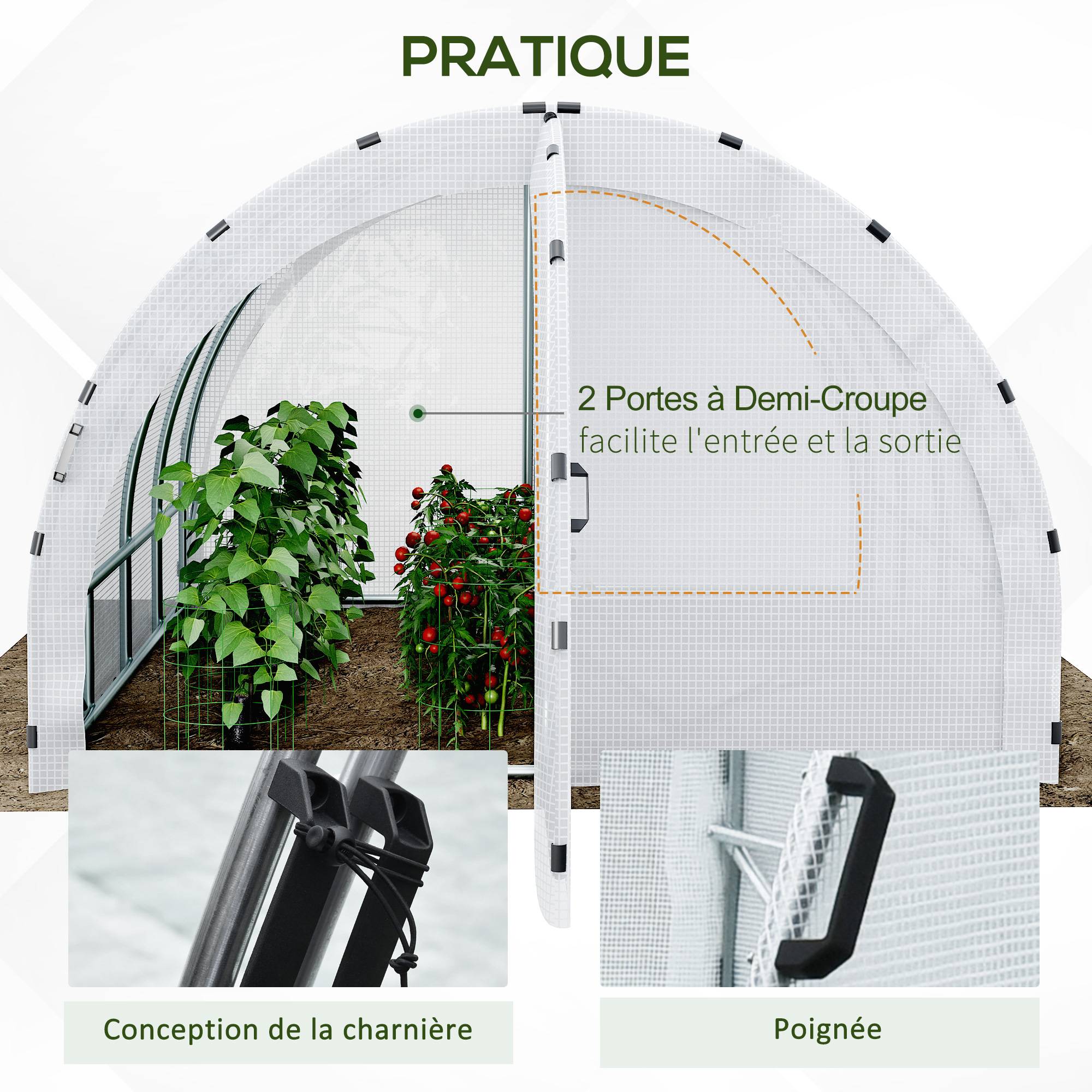 ComfortXL - Serre de Jardin Tunnel 12m² Acier renforcé pour potager Double porte avec poignées 4x3x2m Blanc - ComfortXL Outdoor Living - Image 8