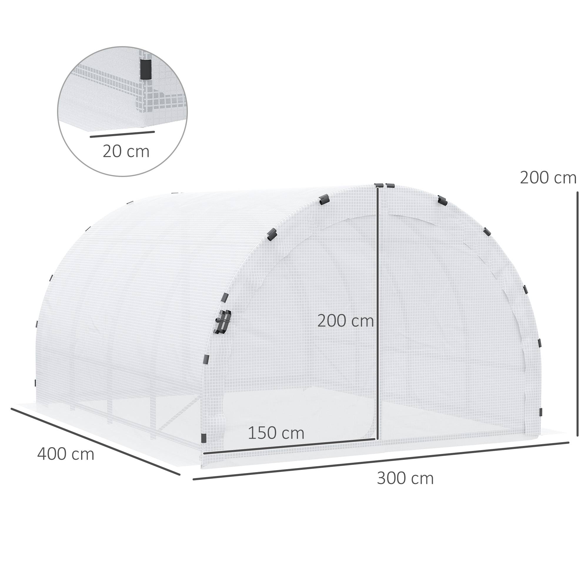 ComfortXL - Serre de Jardin Tunnel 12m² Acier renforcé pour potager Double porte avec poignées 4x3x2m Blanc - ComfortXL Outdoor Living - Image 4