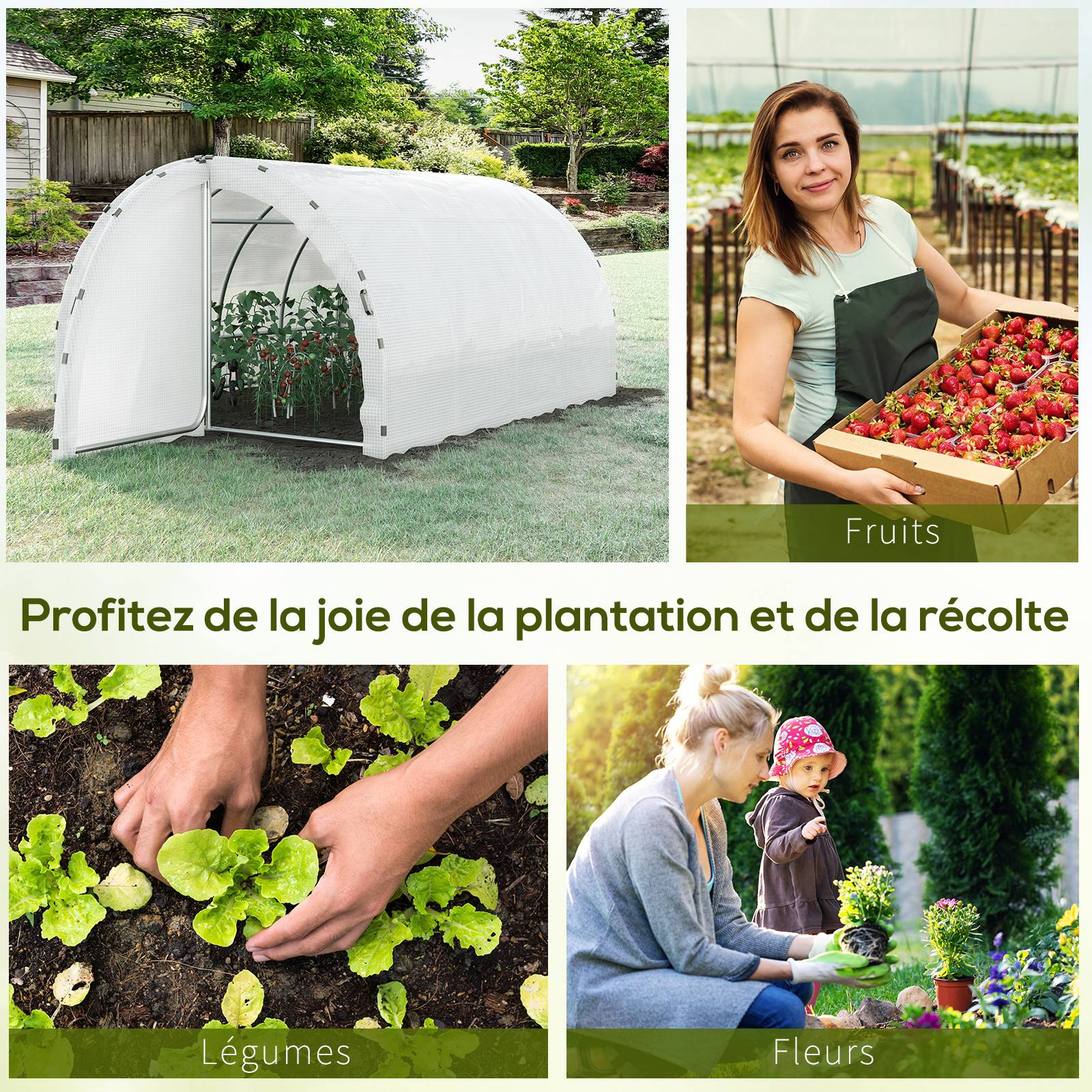 ComfortXL - Serre de Jardin Tunnel 12m² Acier renforcé pour potager Double porte avec poignées 4x3x2m Blanc - ComfortXL Outdoor Living - Image 7