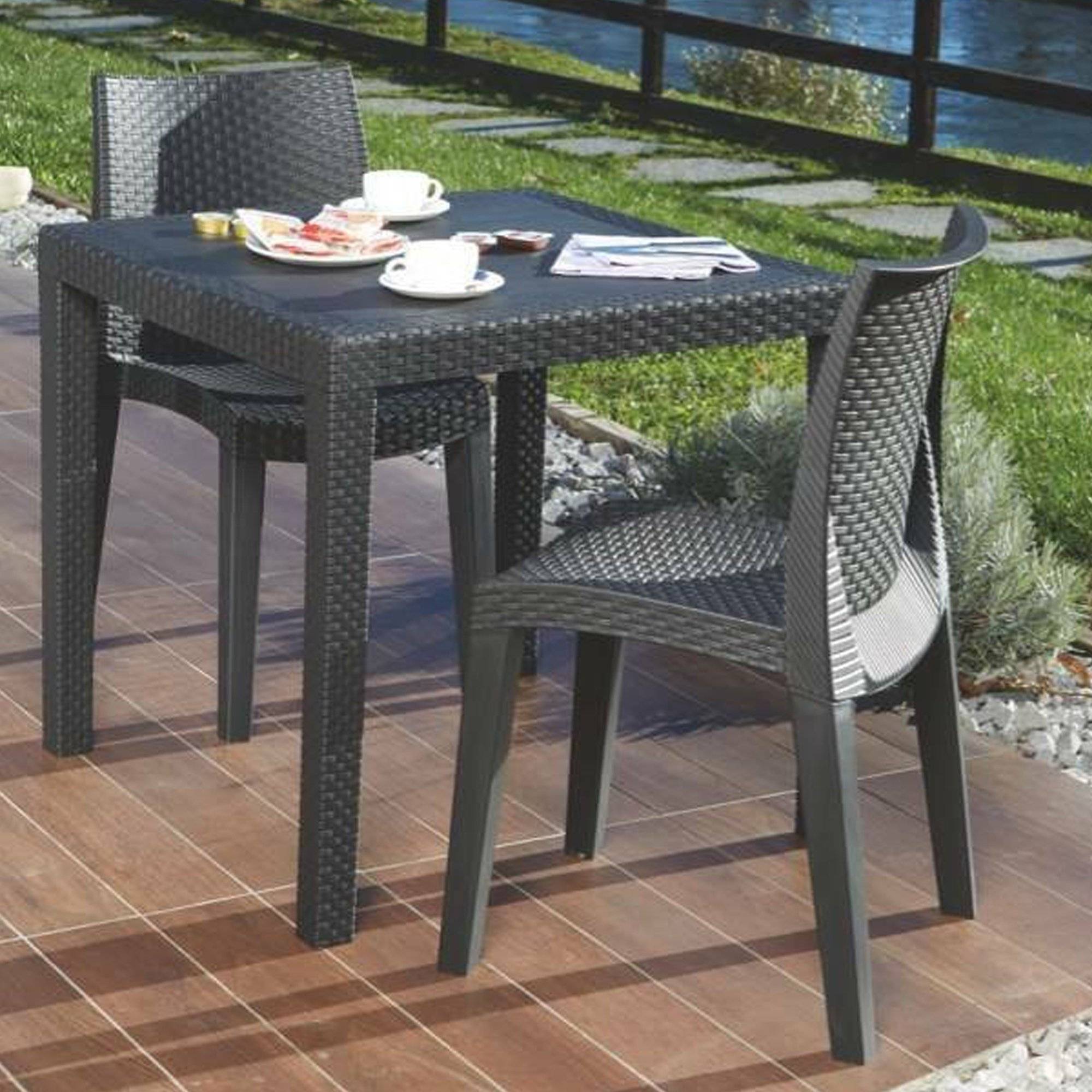 Dmora - Chaise d'extérieur Trieste, Siège de jardin, Chaise pour table à manger, Fauteuil d'extérieur effet rotin, 48x55h86 cm, Anthracite - Dmora - Imagen 4
