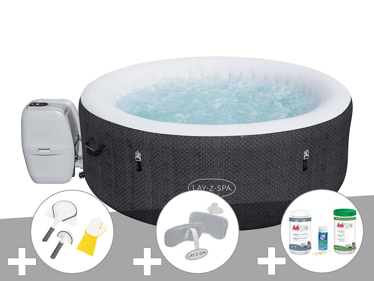 Bestway - Kit spa gonflable Bestway Lay-Z-Spa Havana rond Airjet 2/4 places + Kit traitement brome + 2 appuie-têtes + Kit de nettoyage