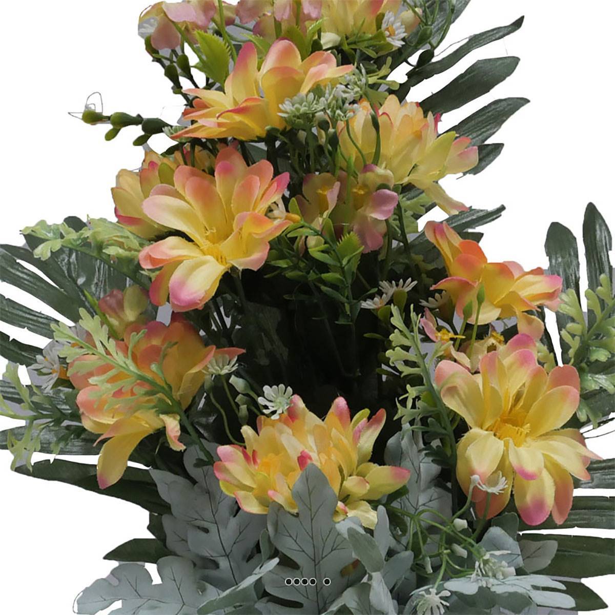 Artificielles - Vasque fleurs artificielles cimetière dahlias, marguerites D 35 cm H 40 cm Jaune - couleur: Jaune - Imagen 3