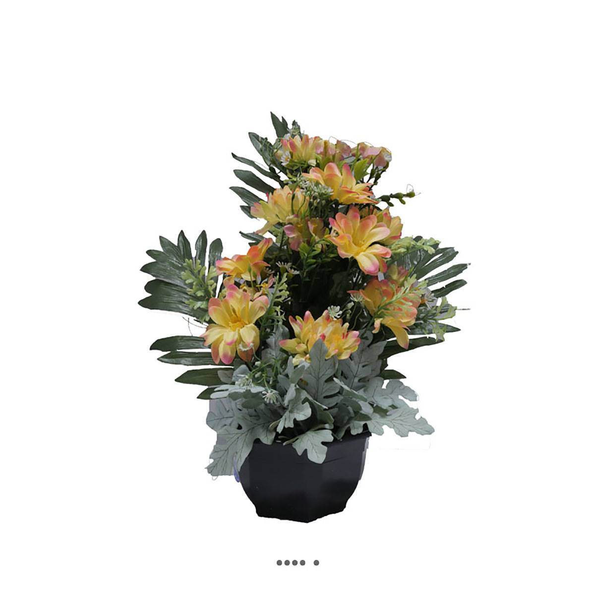 Artificielles - Vasque fleurs artificielles cimetière dahlias, marguerites D 35 cm H 40 cm Jaune - couleur: Jaune - Imagen 1