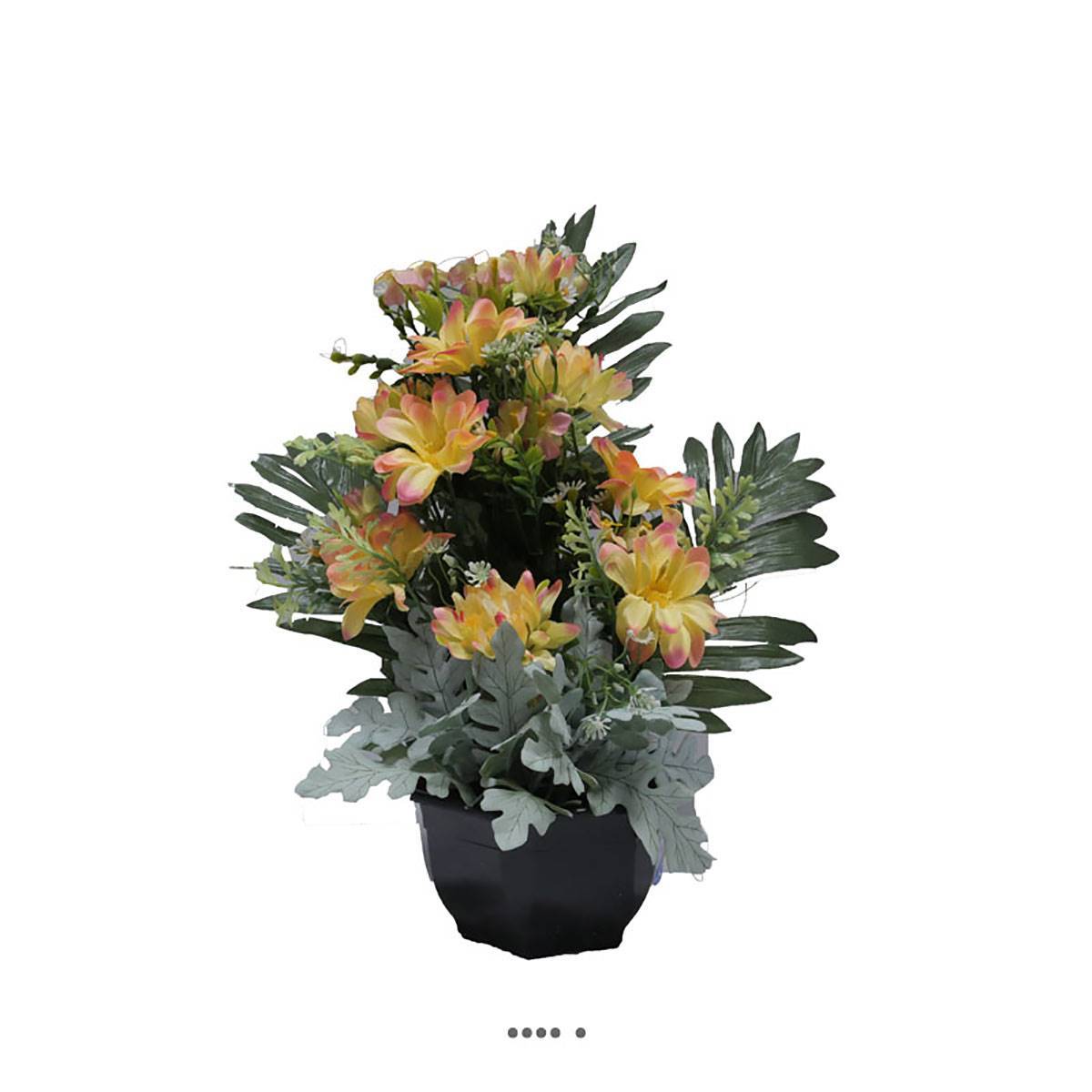 Artificielles - Vasque fleurs artificielles cimetière dahlias, marguerites D 35 cm H 40 cm Jaune - couleur: Jaune - Imagen 2