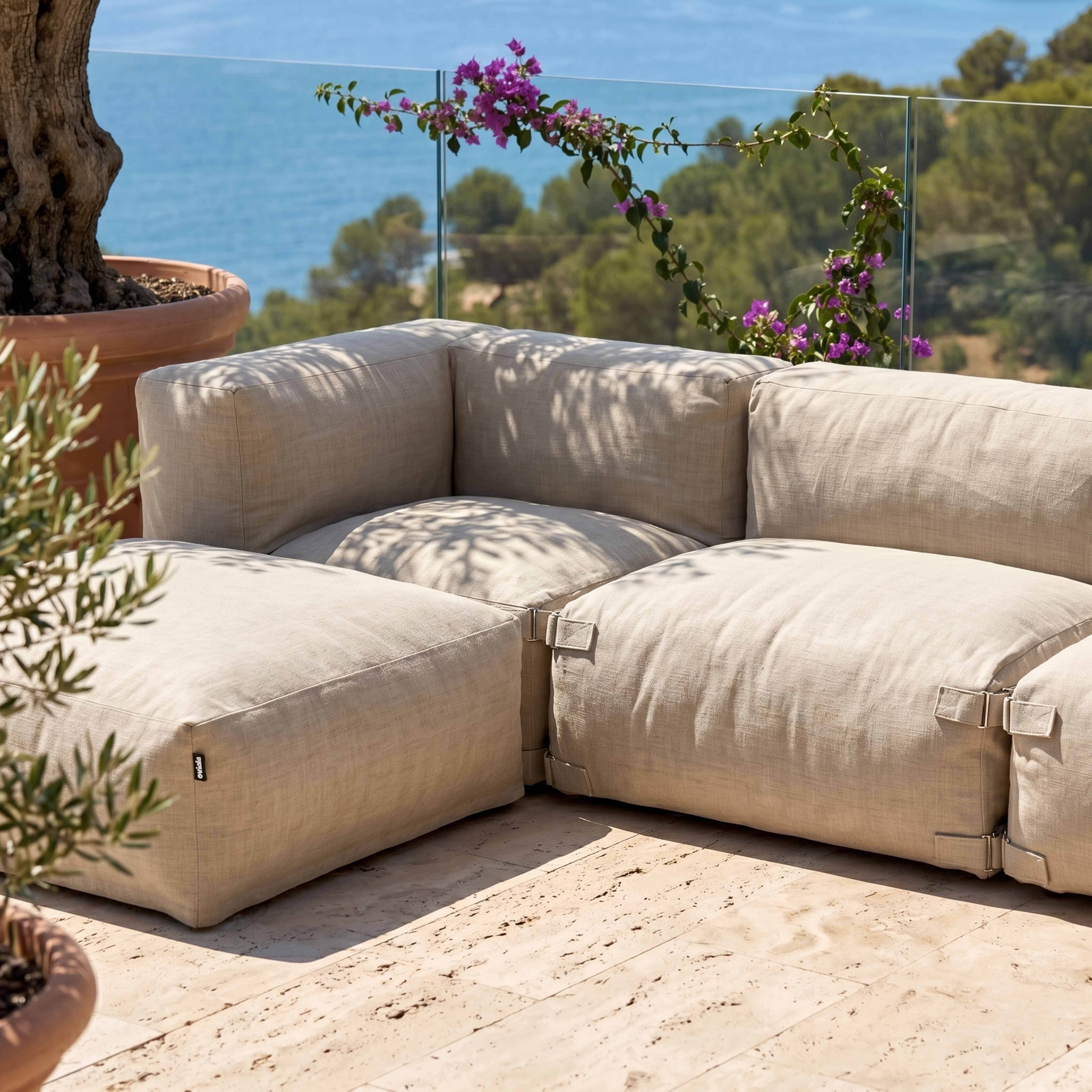 Oviala - Canapé d'angle de jardin modulable 6 places beige Mixi - Oviala - Imagen 3