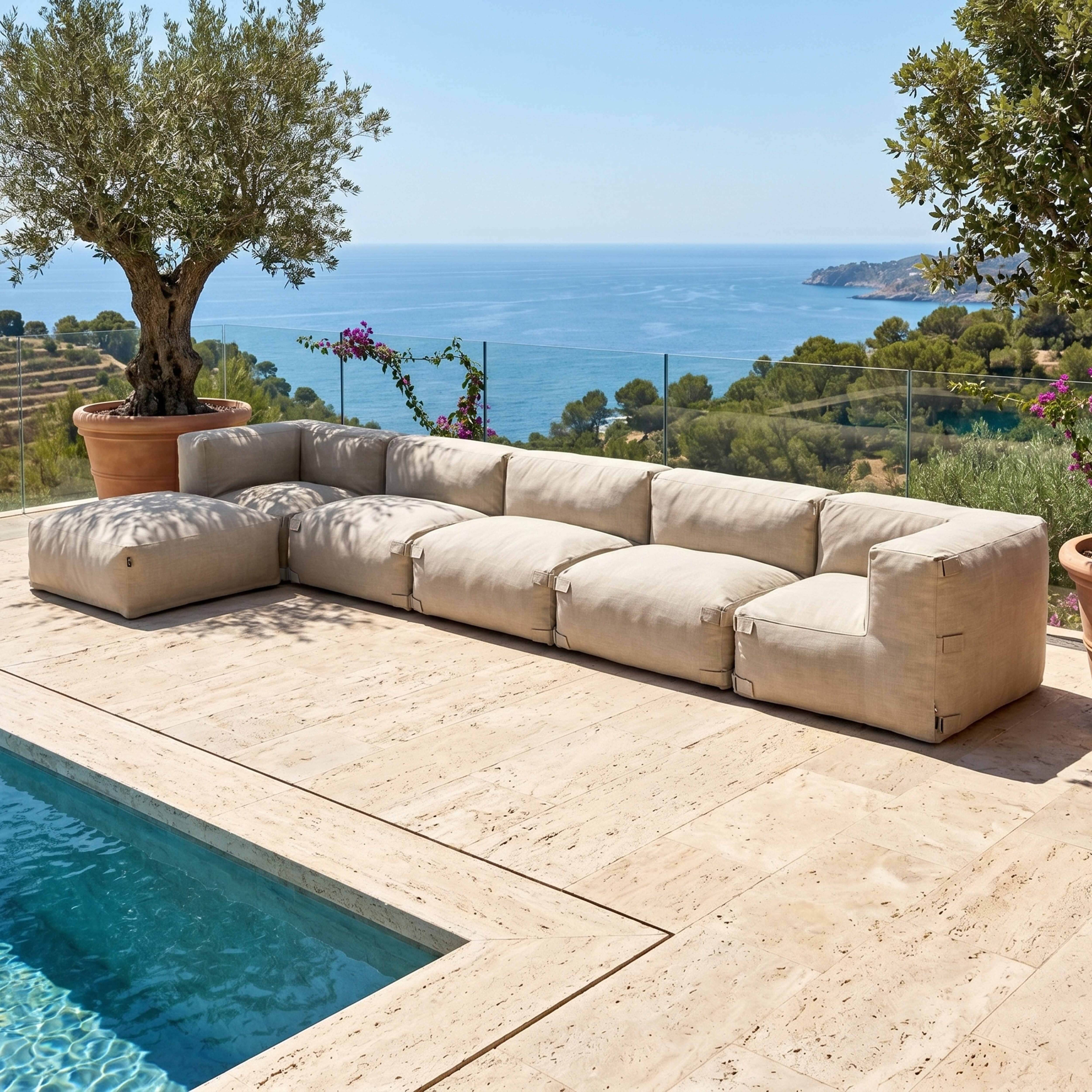 Oviala - Canapé d'angle de jardin modulable 6 places beige Mixi - Oviala - Imagen 1