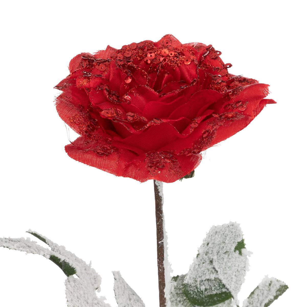 Fééric Lights & Christmas - Branche décorative spéciale fêtes Rose rouge & Paillettes H 75 cm - Imagen 2