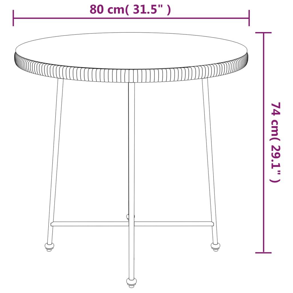 Table de Jardin Ronde Noire Ø80cm, Plateau Verre et Contour Poly Rotin, pour 2-4 Personnes – ComfortXL Outdoor Living - Image 6