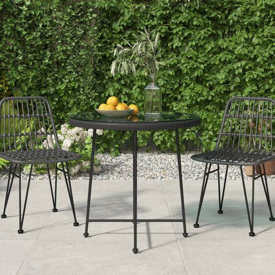 Table de Jardin Ronde Noire Ø80cm, Plateau Verre et Contour Poly Rotin, pour 2-4 Personnes – ComfortXL Outdoor Living - Image 1