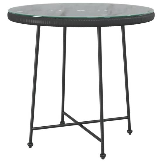 Table de Jardin Ronde Noire Ø80cm, Plateau Verre et Contour Poly Rotin, pour 2-4 Personnes – ComfortXL Outdoor Living - Image 2