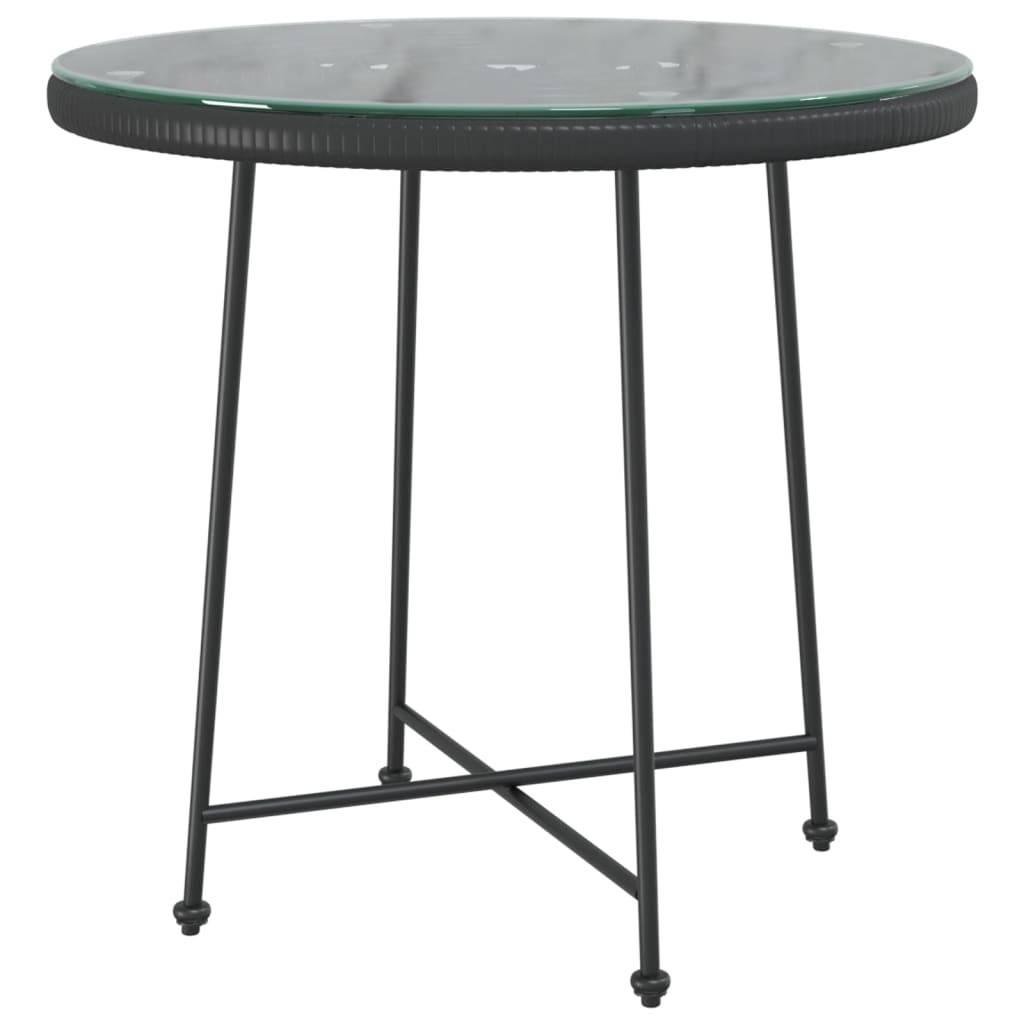 Table de Jardin Ronde Noire Ø80cm, Plateau Verre et Contour Poly Rotin, pour 2-4 Personnes – ComfortXL Outdoor Living - Image 2