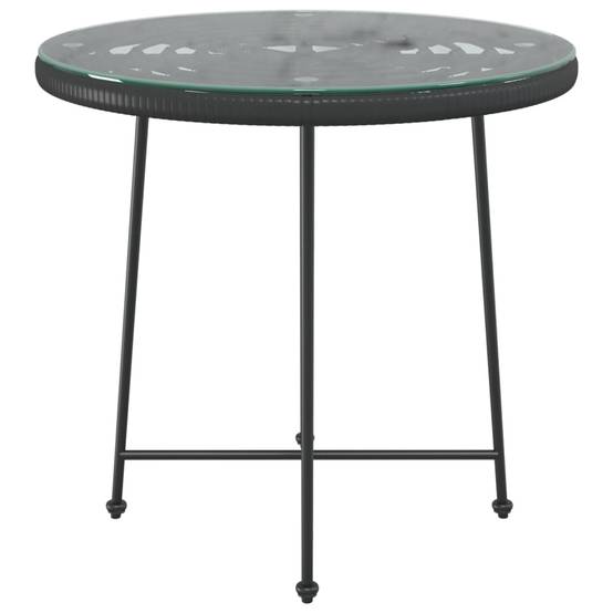 Table de Jardin Ronde Noire Ø80cm, Plateau Verre et Contour Poly Rotin, pour 2-4 Personnes – ComfortXL Outdoor Living - Image 3
