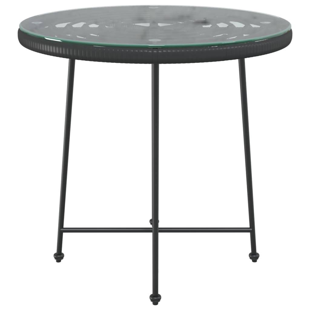 Table de Jardin Ronde Noire Ø80cm, Plateau Verre et Contour Poly Rotin, pour 2-4 Personnes – ComfortXL Outdoor Living - Image 3