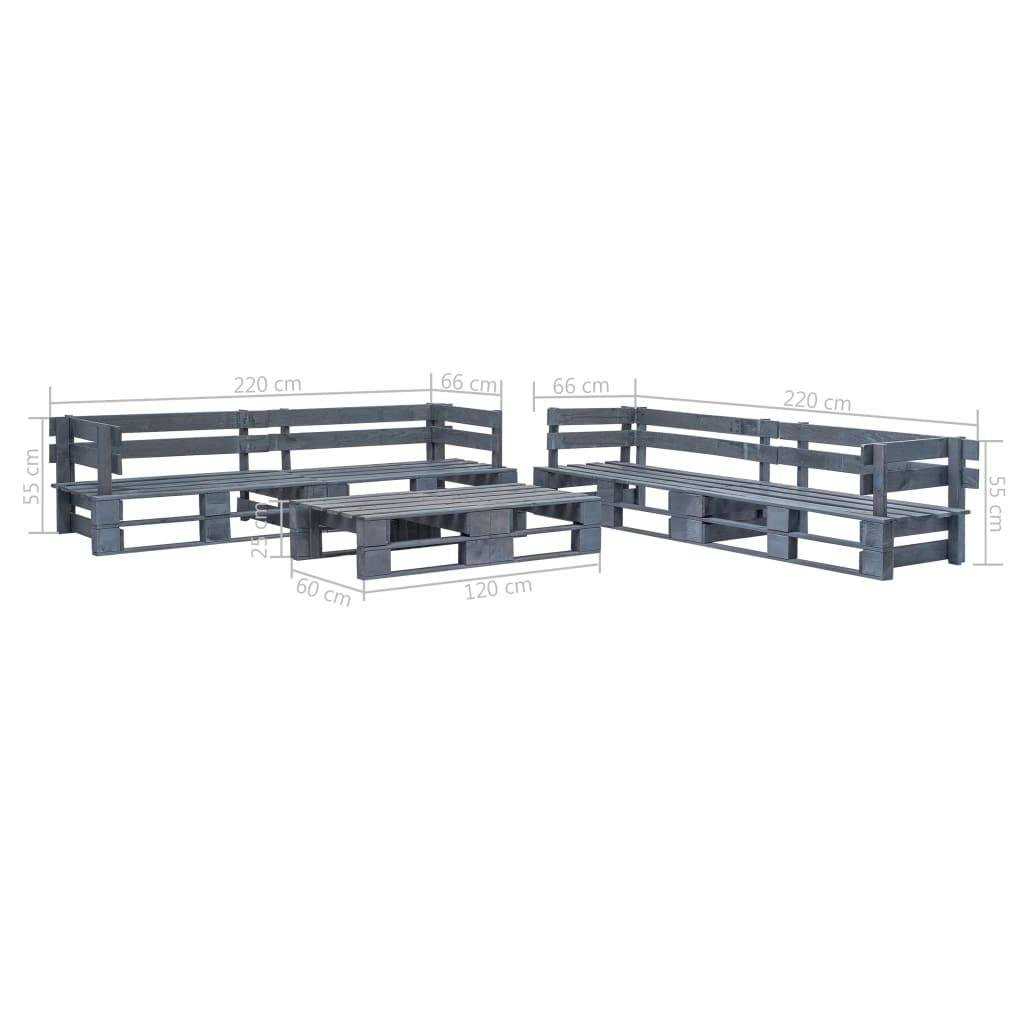Salon de jardin meuble d'extérieur ensemble de mobilier palette 6 pièces bois gris - Image 3