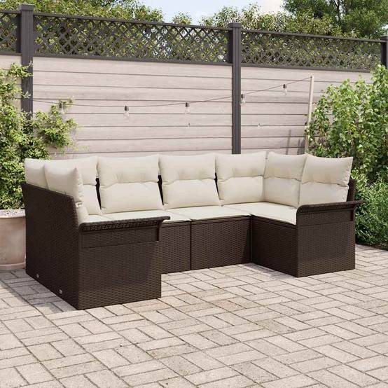 Salon de Jardin 6 Pièces Poly Rotin Modulable Confortable pour Terrasse et Jardin Marron – ComfortXL Outdoor Living - Image 1
