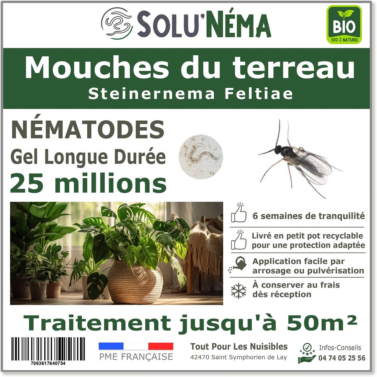 Tout pour les nuisibles - Solunéma - Nématodes contre la Mouche du Terreau - 25 millions Steinernema Feltiae (SF)- Traitement pour 50 m²