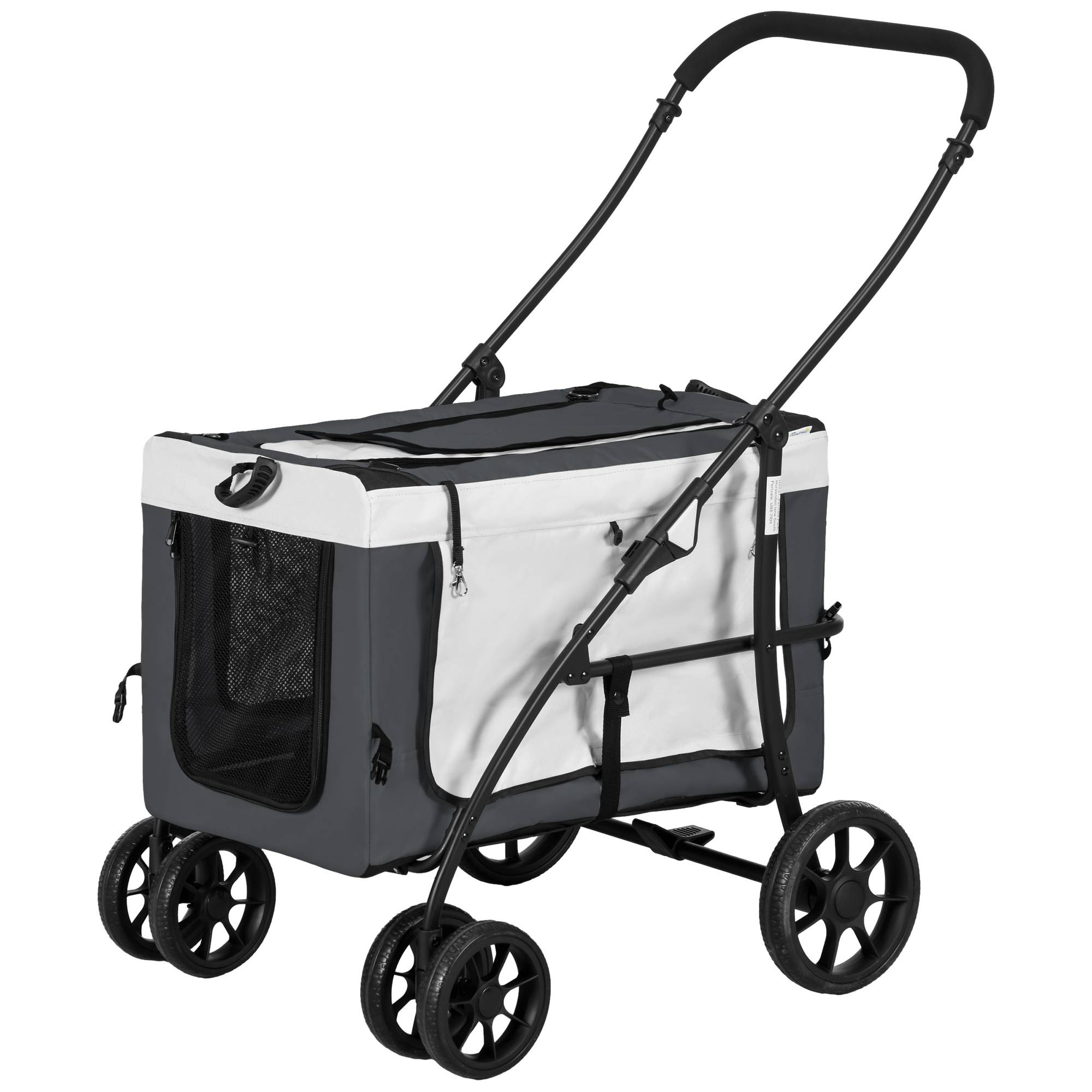 Poussette pliable pour petits chiens, avec wagon détachable, 4 portes zippées, grise - Image 2