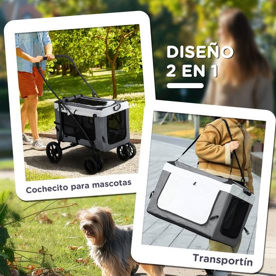Poussette pliable pour petits chiens, avec wagon détachable, 4 portes zippées, grise - Image 7