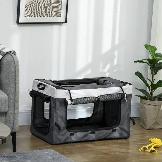 Poussette pliable pour petits chiens, avec wagon détachable, 4 portes zippées, grise - Image 10