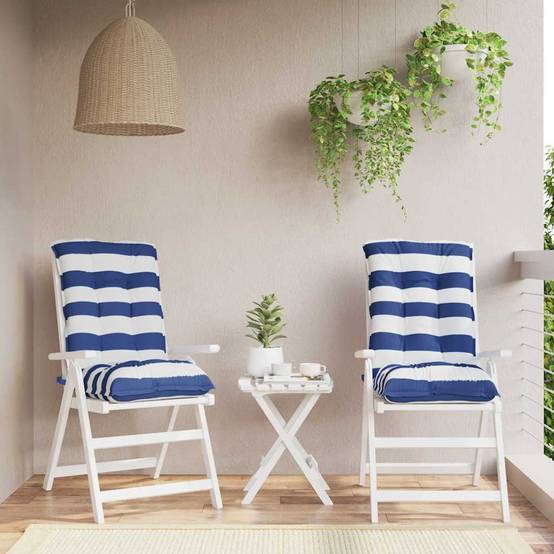 Lot de 2 Coussins Fauteuil Dossier Bas Tissu Oxford Imperméable Rayures Bleu et Blanc 100x50cm – ComfortXL Outdoor Living - Image 1