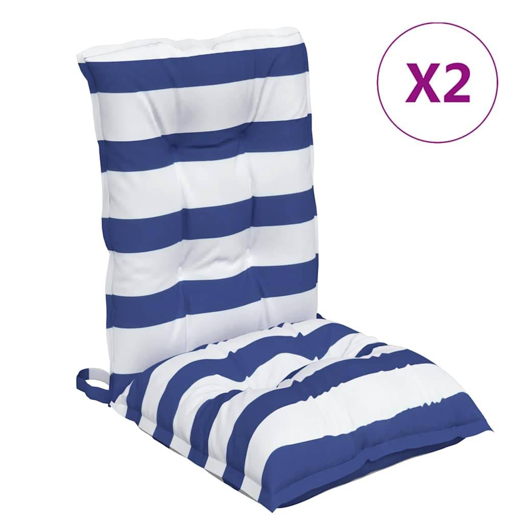 Lot de 2 Coussins Fauteuil Dossier Bas Tissu Oxford Imperméable Rayures Bleu et Blanc 100x50cm – ComfortXL Outdoor Living - Image 2
