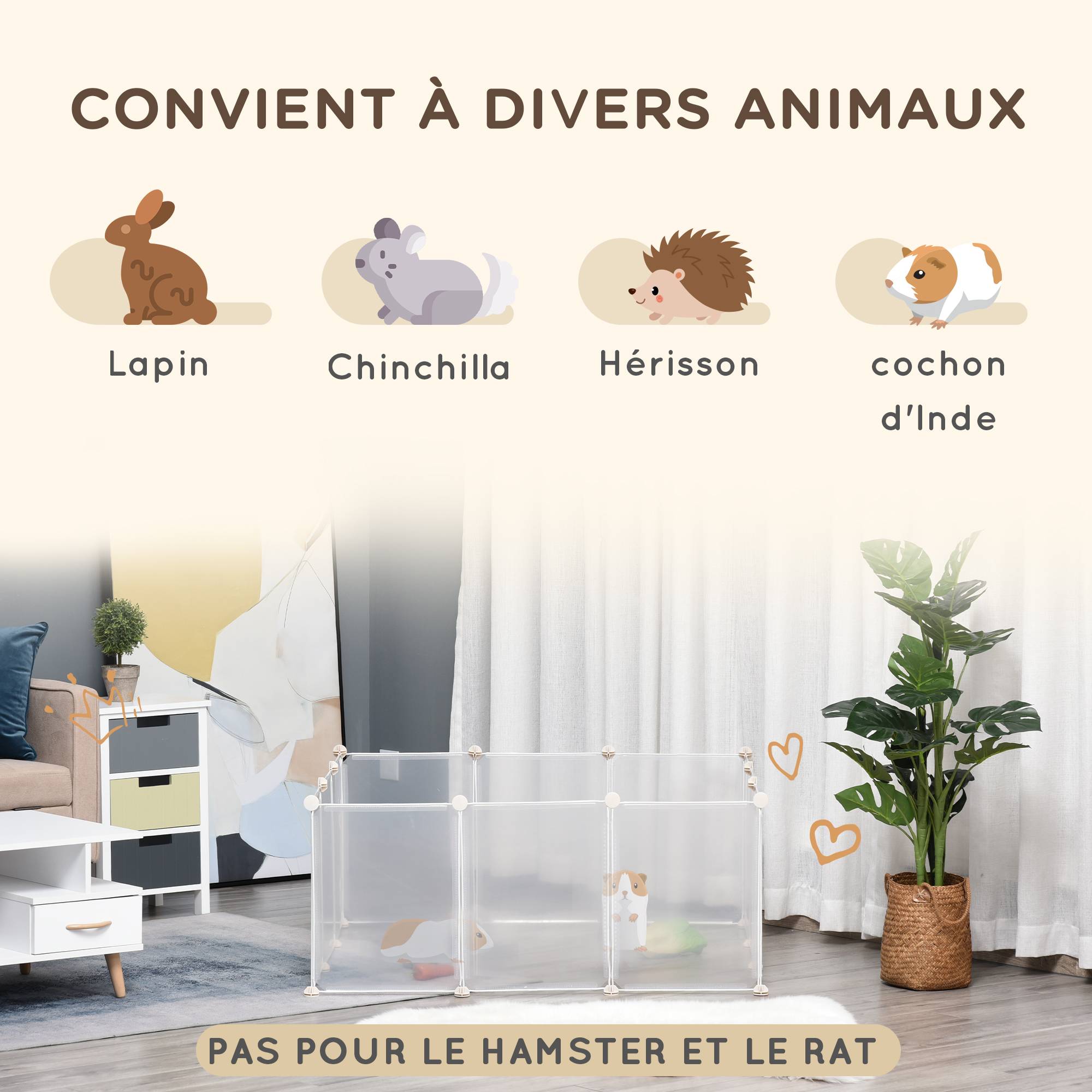 Enclos pour animaux métal et résine blanc 105 x 105 x 45 cm - PANGIVO - Image 7