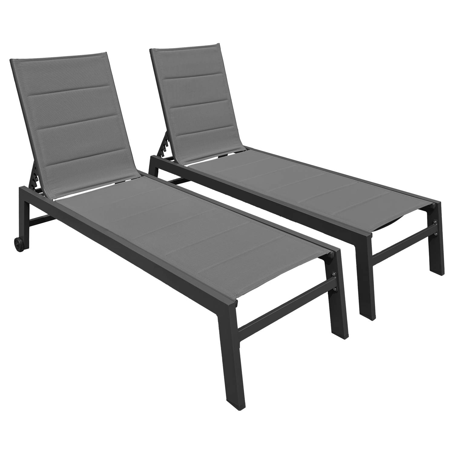 Happy Garden - Lot de 2 bains de soleil BARBADOS en textilène gris - aluminium gris anthracite - HAPPY GARDEN - Imagen 1