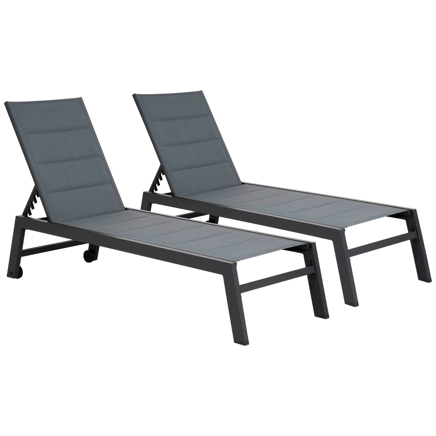 Happy Garden - Lot de 2 bains de soleil BARBADOS en textilène gris - aluminium gris anthracite - HAPPY GARDEN - Imagen 1