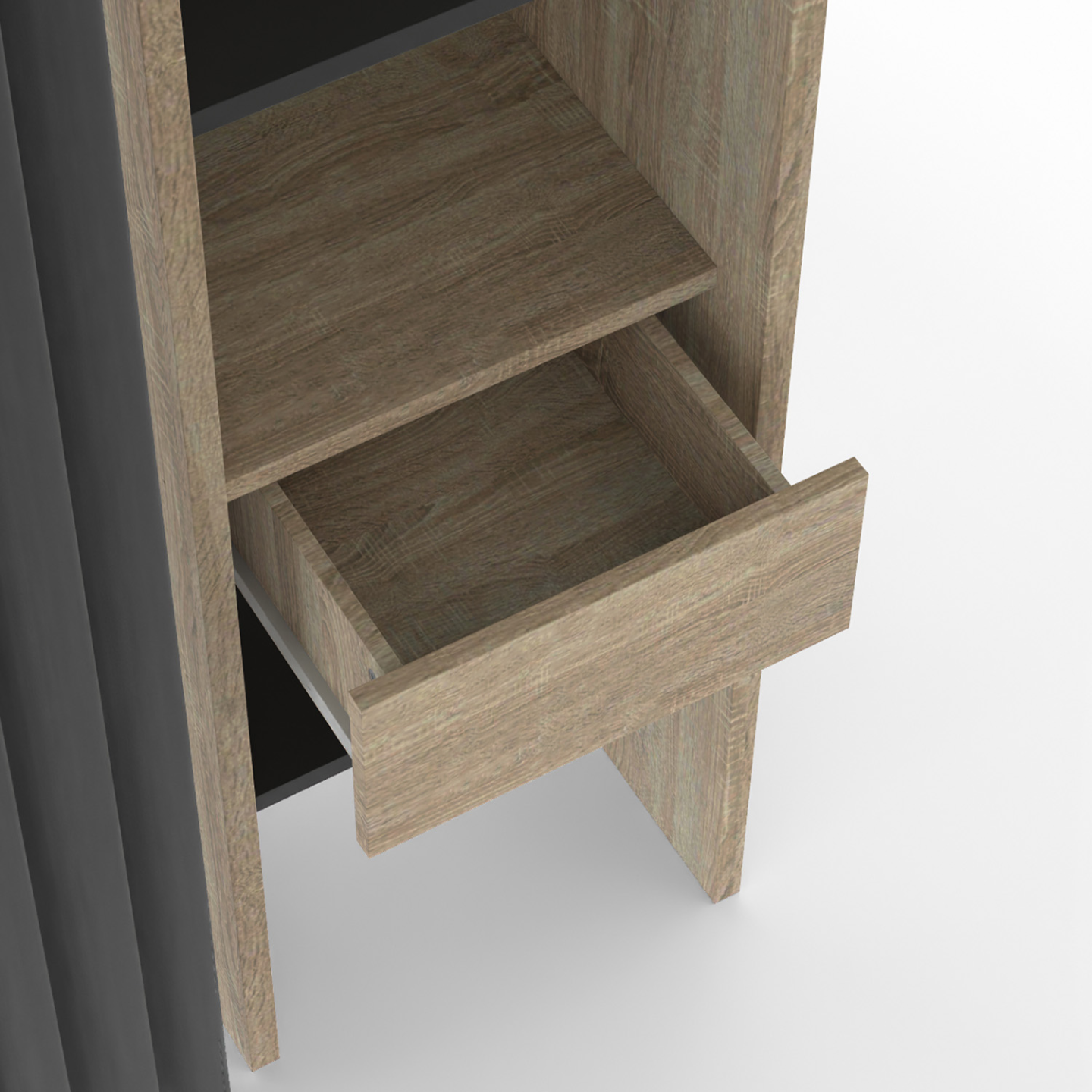 Dressing extensible double MERYL 120/180 x 50 x 180 cm hêtre avec étagères hêtre + double penderie + rideau noir - Image 5