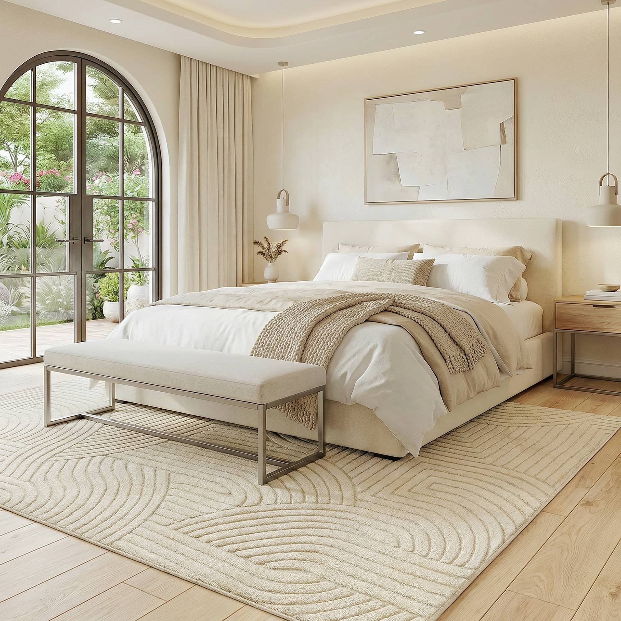Sans Marque - Tapis salon 200x140 cm poils épais géométrique moelleux antidérapant crème - Image 4