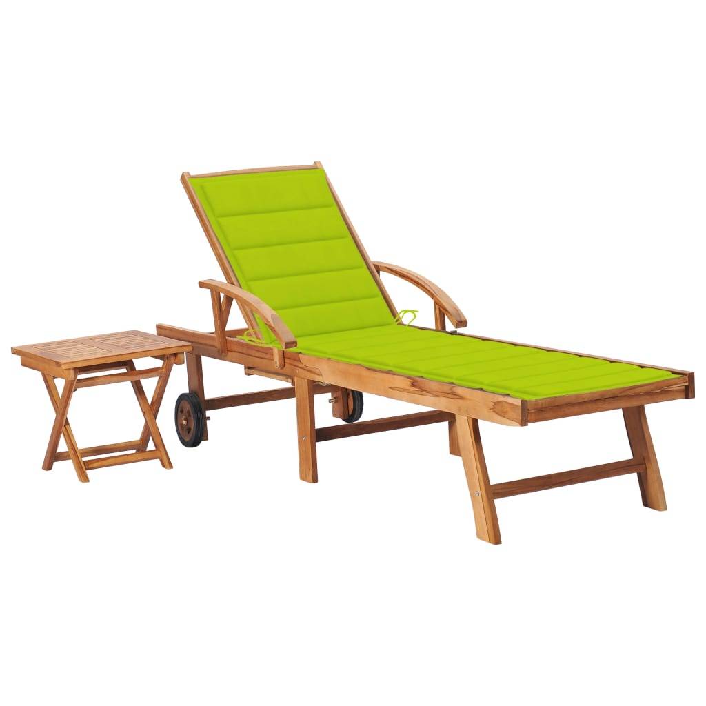 Helloshop26 - Transat chaise longue bain de soleil lit de jardin terrasse meuble d'extérieur avec table et coussin bois de teck solide - Imagen 1
