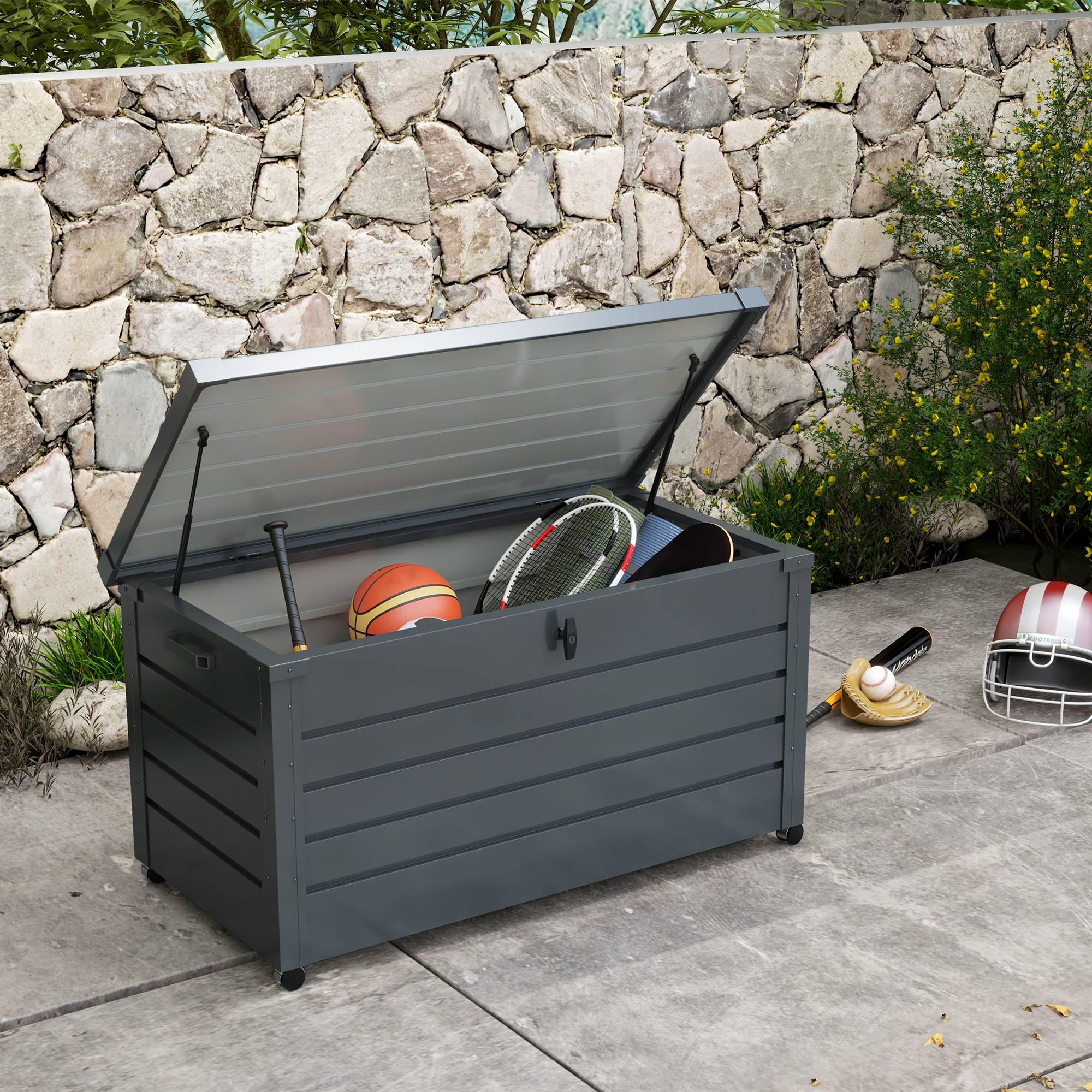 Coffre rangement acier galvanisé extérieur jardin capacité 311L 120x62cm gris - ComfortXL Outdoor Living - Image 3