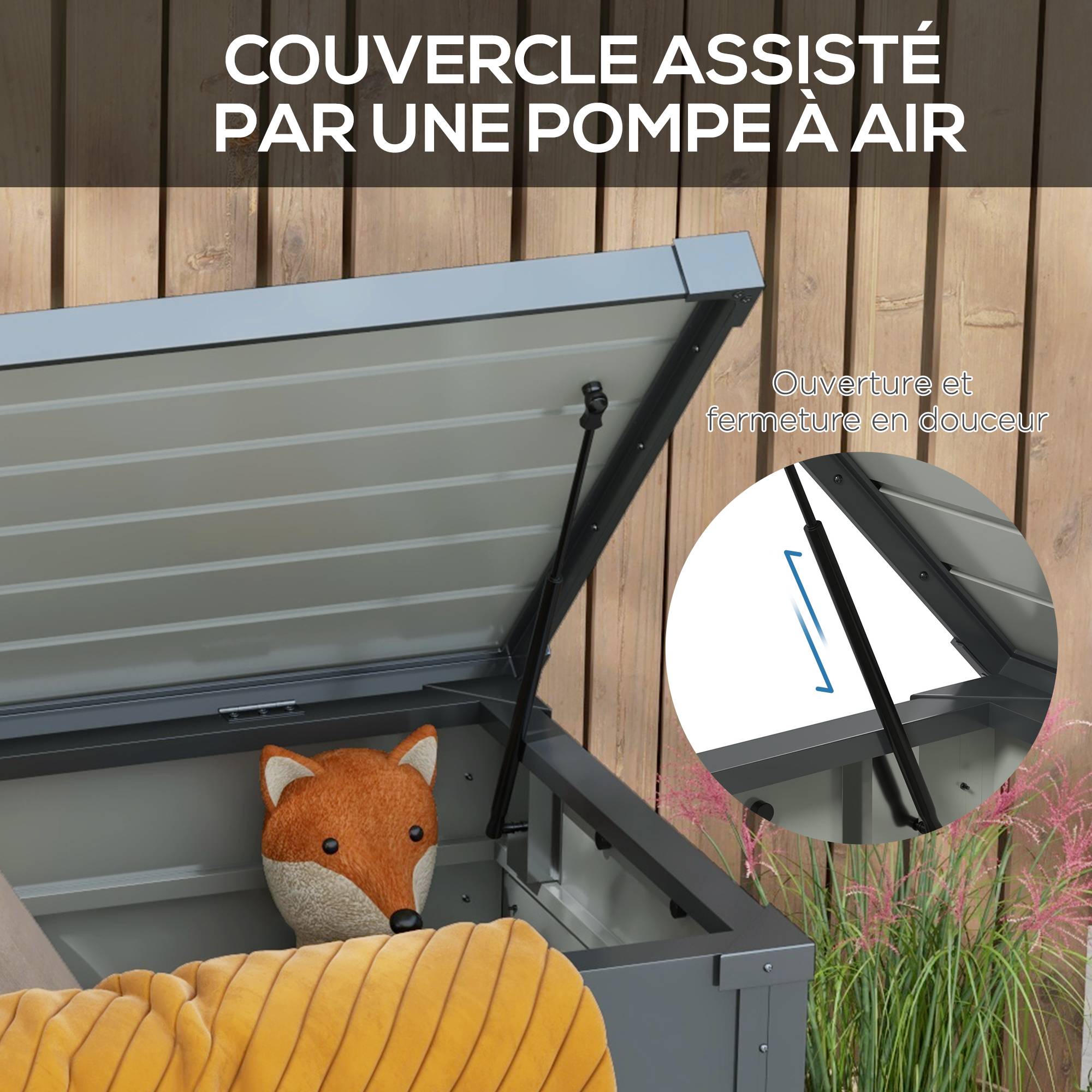 Coffre rangement acier galvanisé extérieur jardin capacité 311L 120x62cm gris - ComfortXL Outdoor Living - Image 8