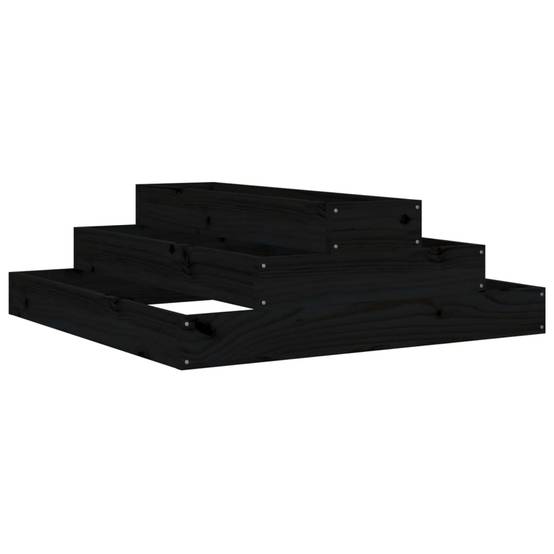 Jardinière surélevée en bois 3 niveaux potager balcon 80x80 cm Noir – ComfortXL Outdoor Living - Image 2
