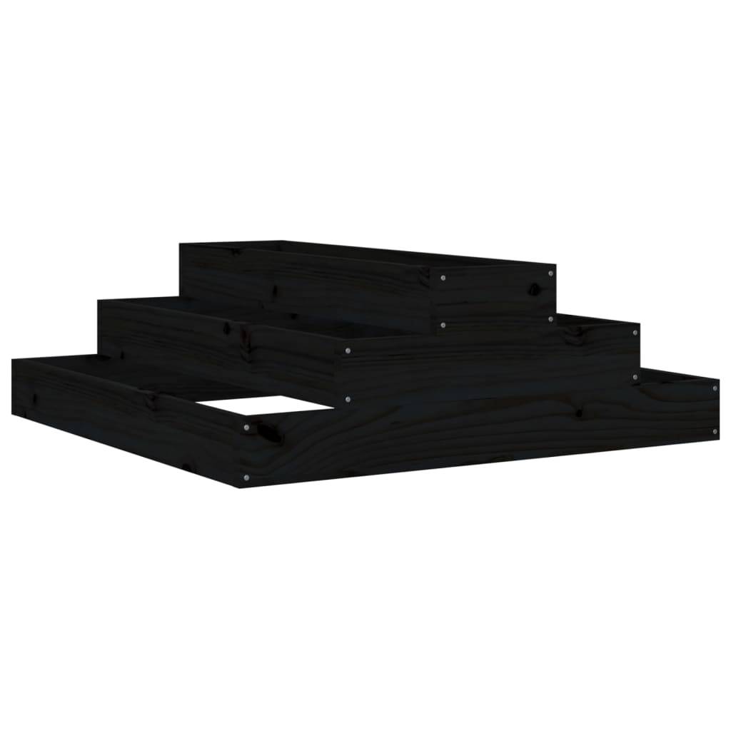 Jardinière surélevée en bois 3 niveaux potager balcon 80x80 cm Noir – ComfortXL Outdoor Living - Image 2