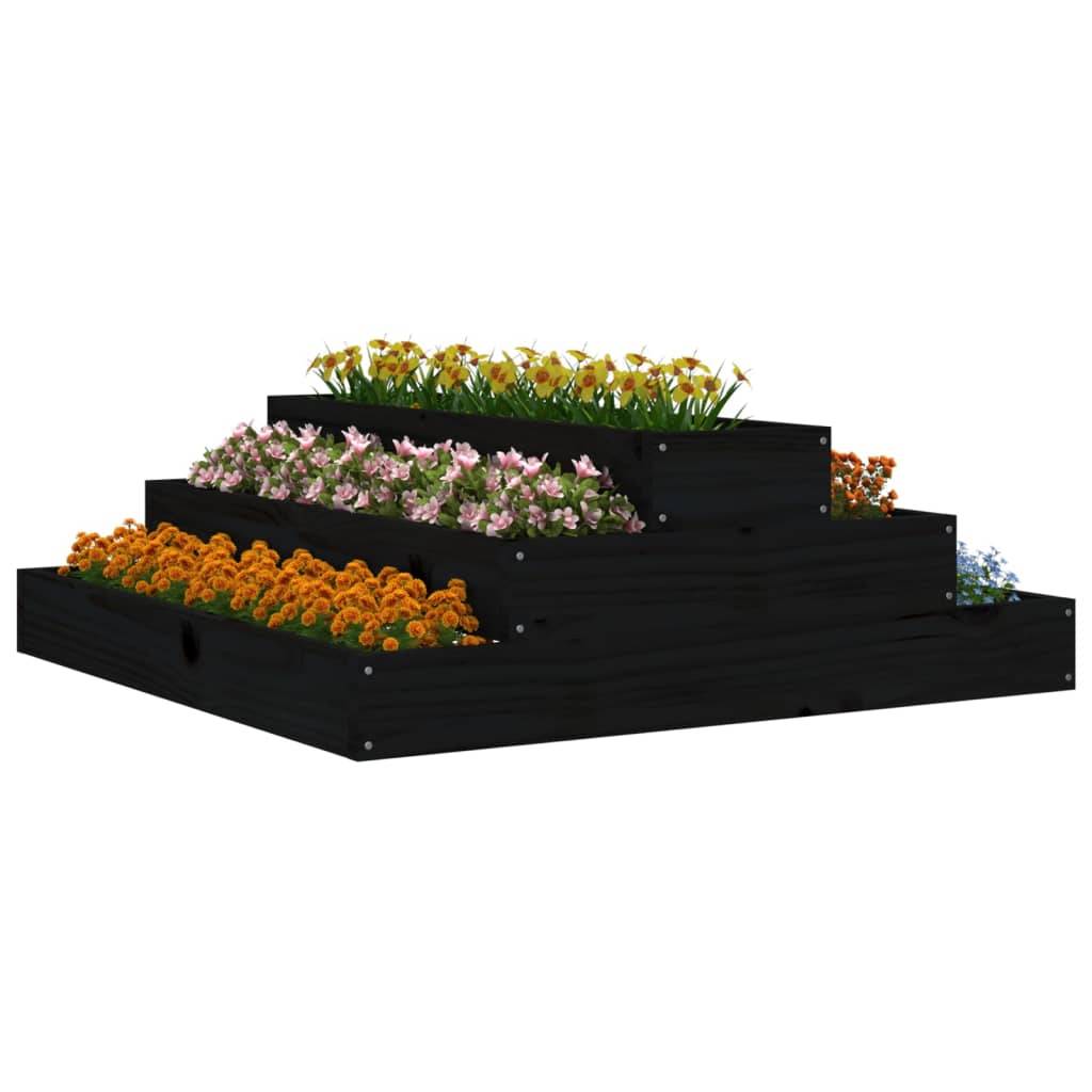 Jardinière surélevée en bois 3 niveaux potager balcon 80x80 cm Noir – ComfortXL Outdoor Living - Image 3