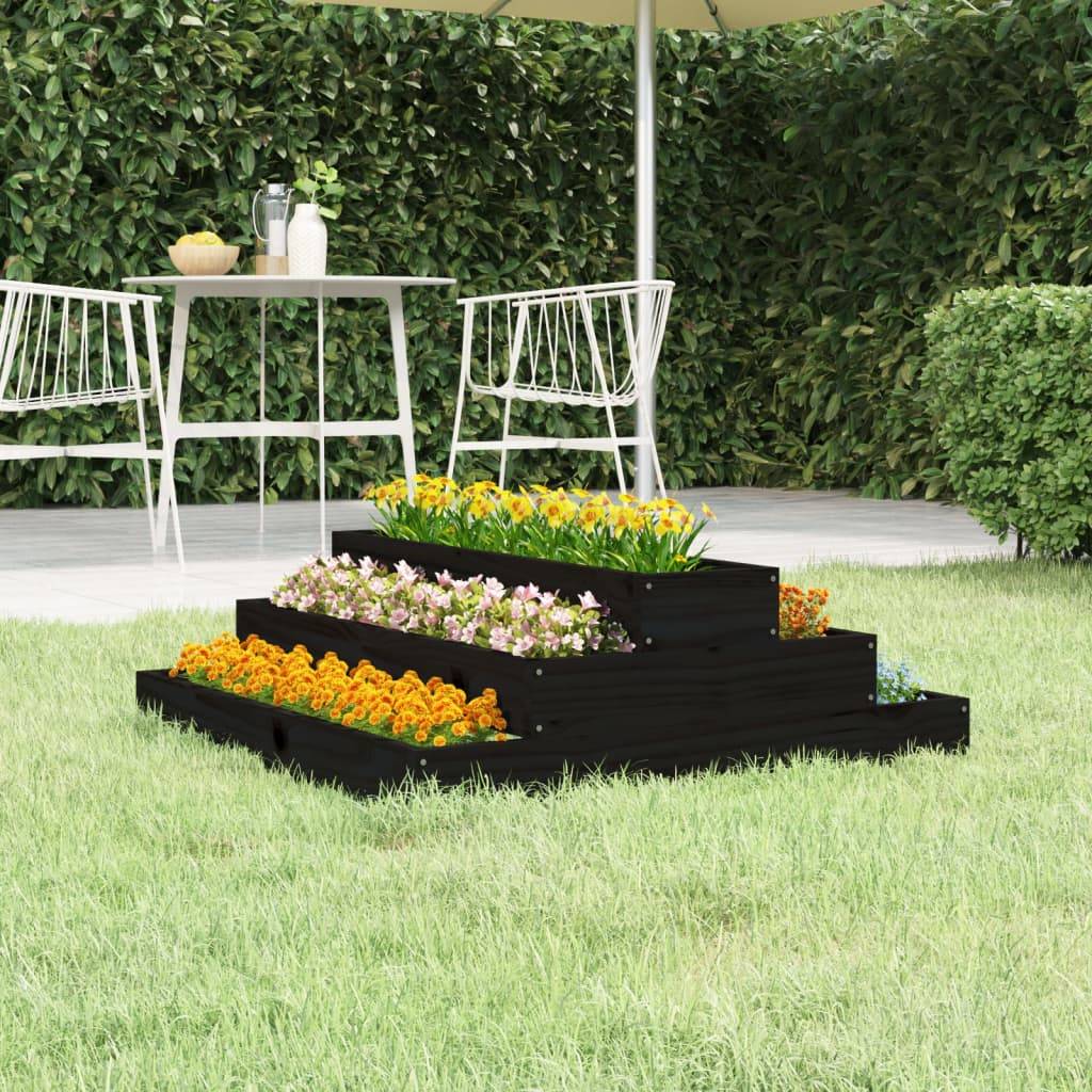 Jardinière surélevée en bois 3 niveaux potager balcon 80x80 cm Noir – ComfortXL Outdoor Living - Image 1