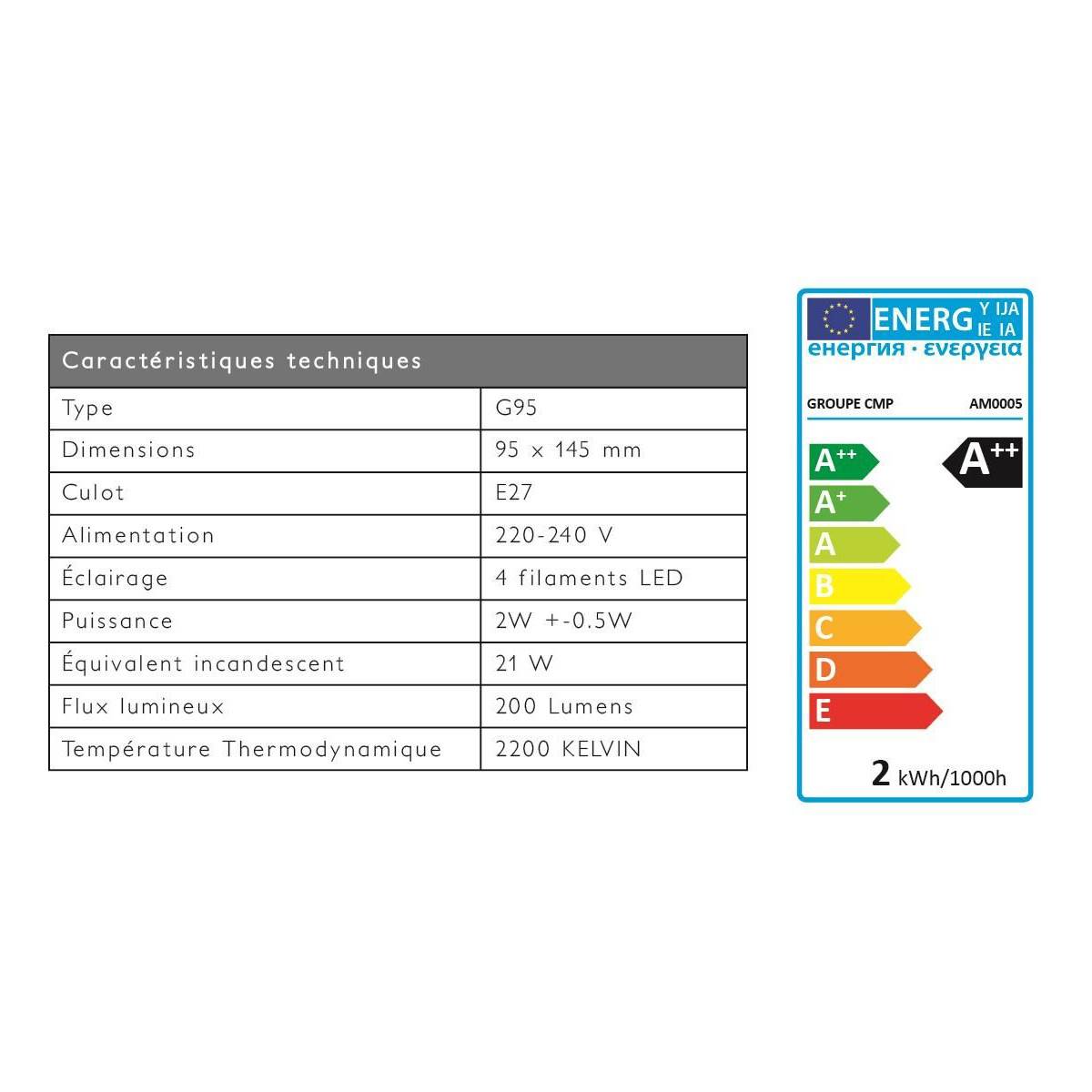 The Home Deco Factory - Ampoule G95 Filaments LED "Droit" 2W Transparent - Image 4