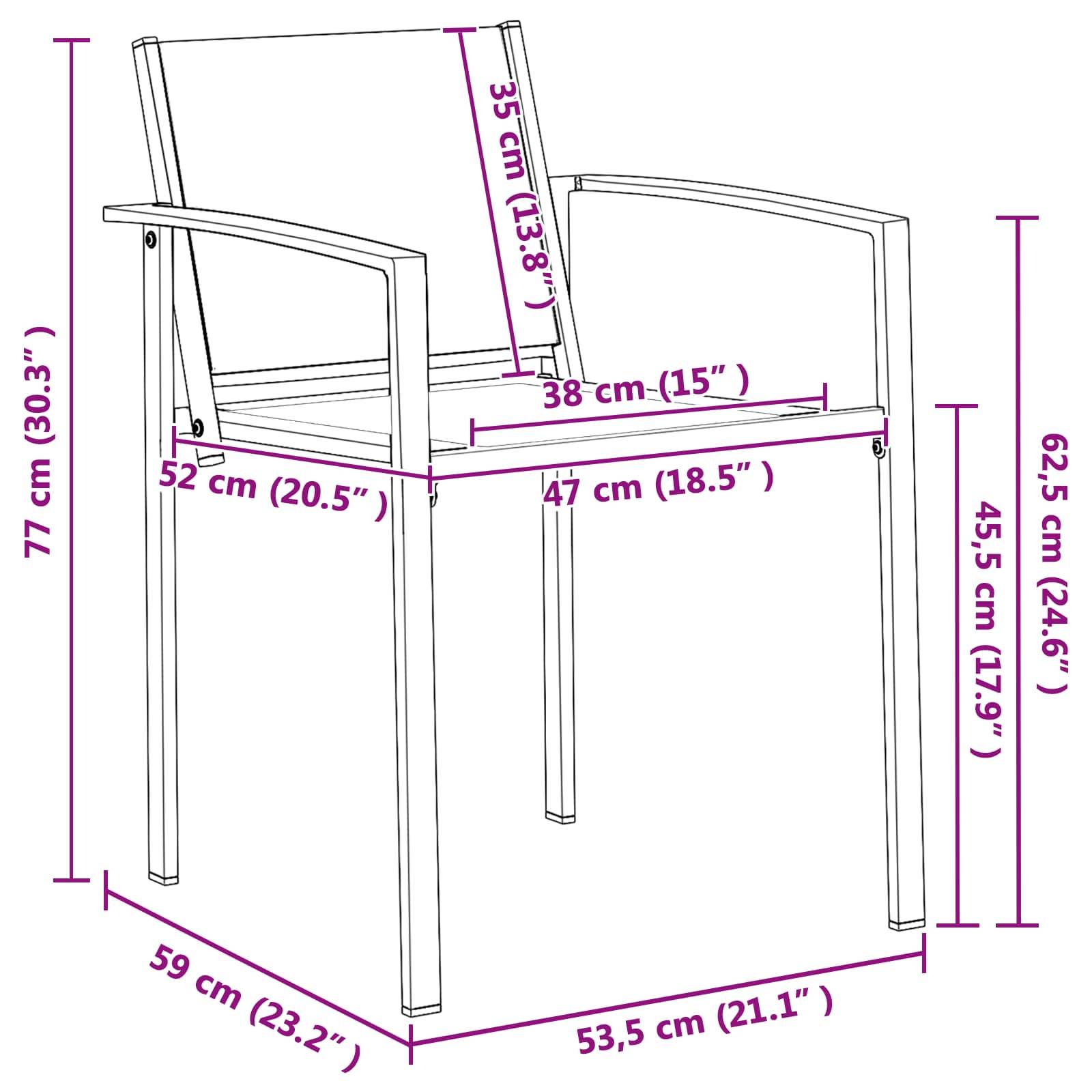 Chaises de jardin textilène noir et anthracite 53.5 x 59 x 77 cm, Poids:11.4kg - PANGIVO - Image 6