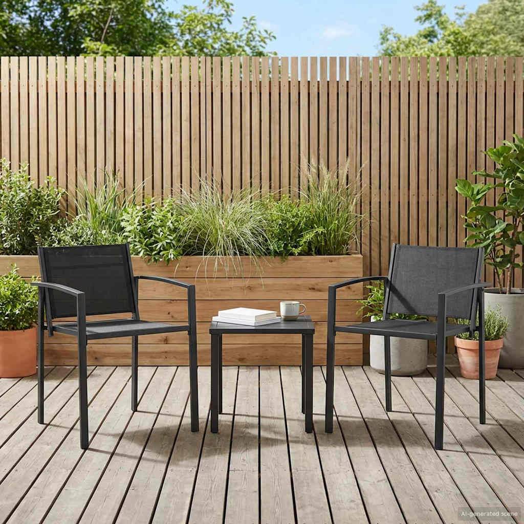Chaises de jardin textilène noir et anthracite 53.5 x 59 x 77 cm, Poids:11.4kg - PANGIVO - Image 1