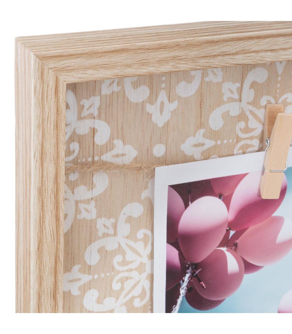 Porte Photos mural en Bois avec suspension cordes et pinces 48 x 48 cm - Imagen 2