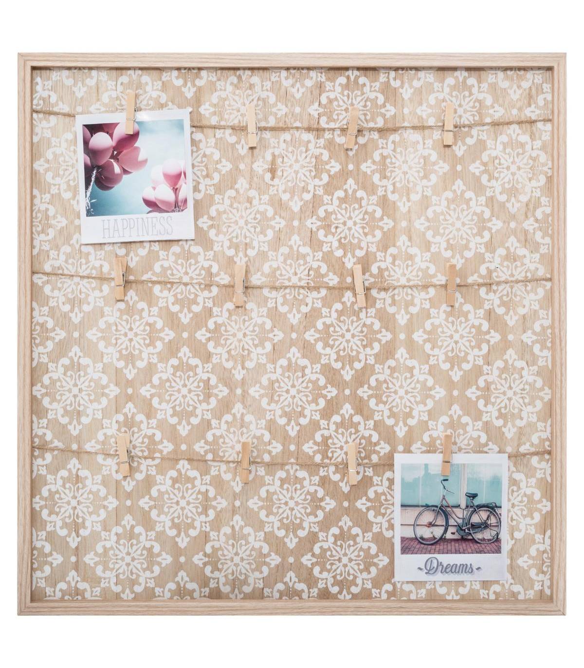 Porte Photos mural en Bois avec suspension cordes et pinces 48 x 48 cm - Imagen 1
