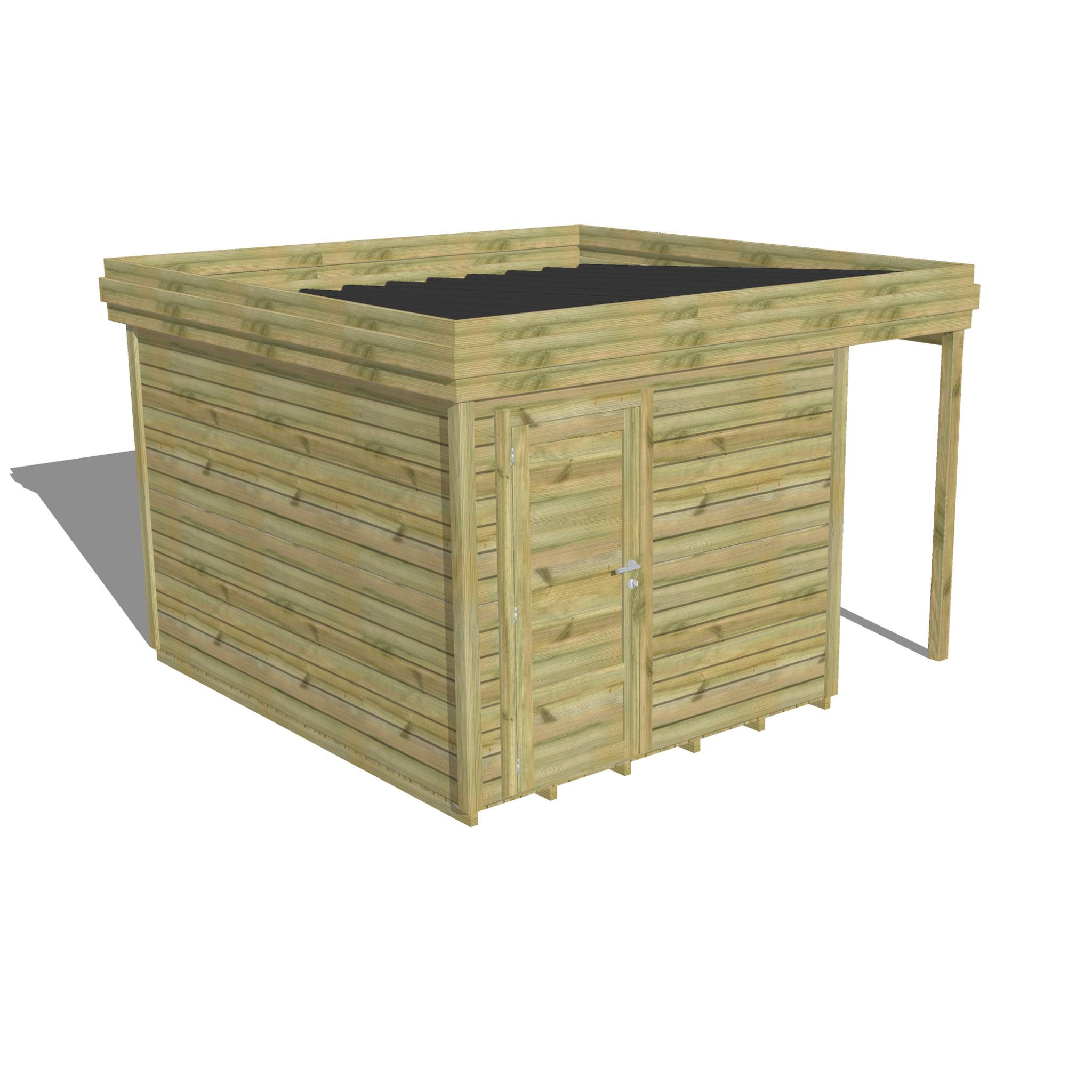ABRI DE JARDIN bois  autoclave 27mm - 3,64x3,44m / 13m2 - Bac acier - Plancher bois - Image 1