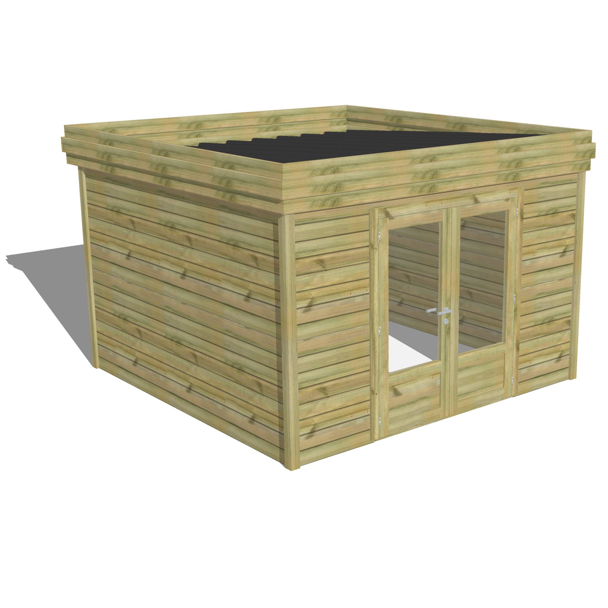 Sans Marque - ABRI DE JARDIN bois autoclave 27mm - 3,44x3,44m / 12m2 - Bac acier - Abri Français - Image 1